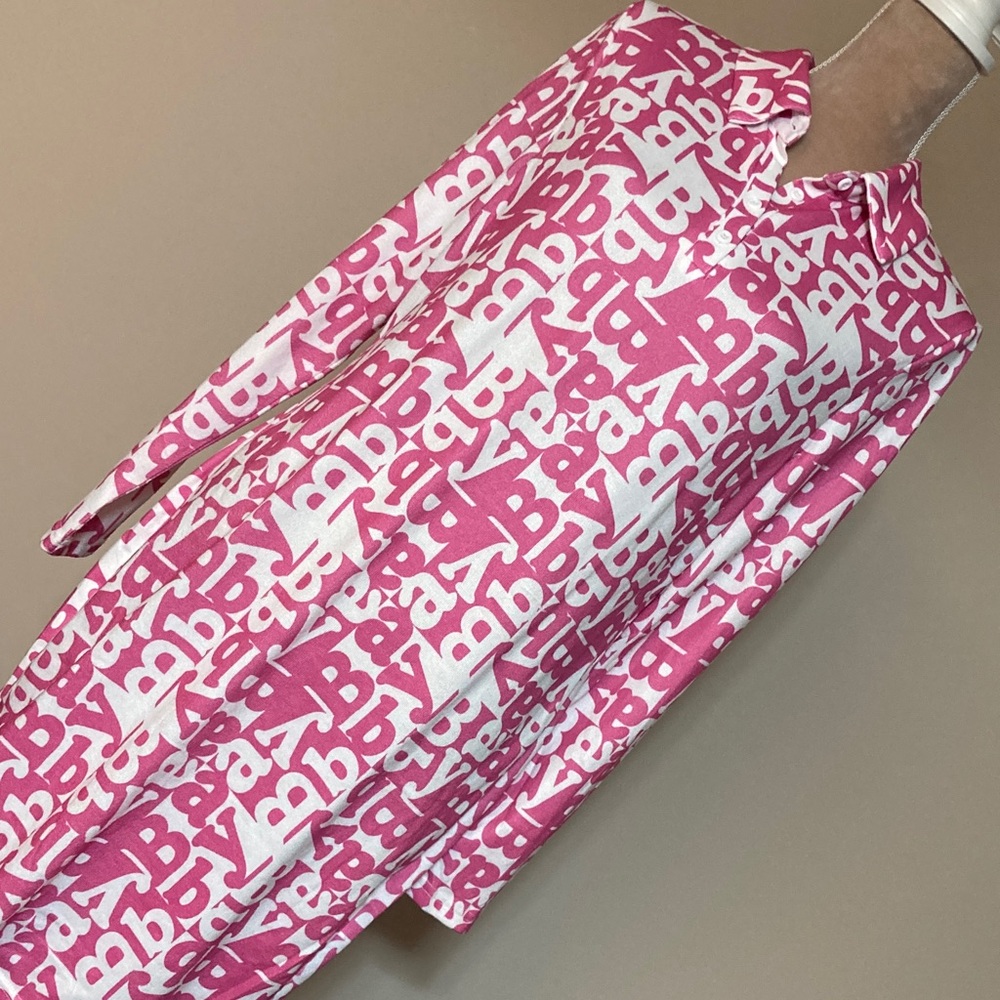 SHEIN Curve Pink and White Long Sleeve Dress- BABY print